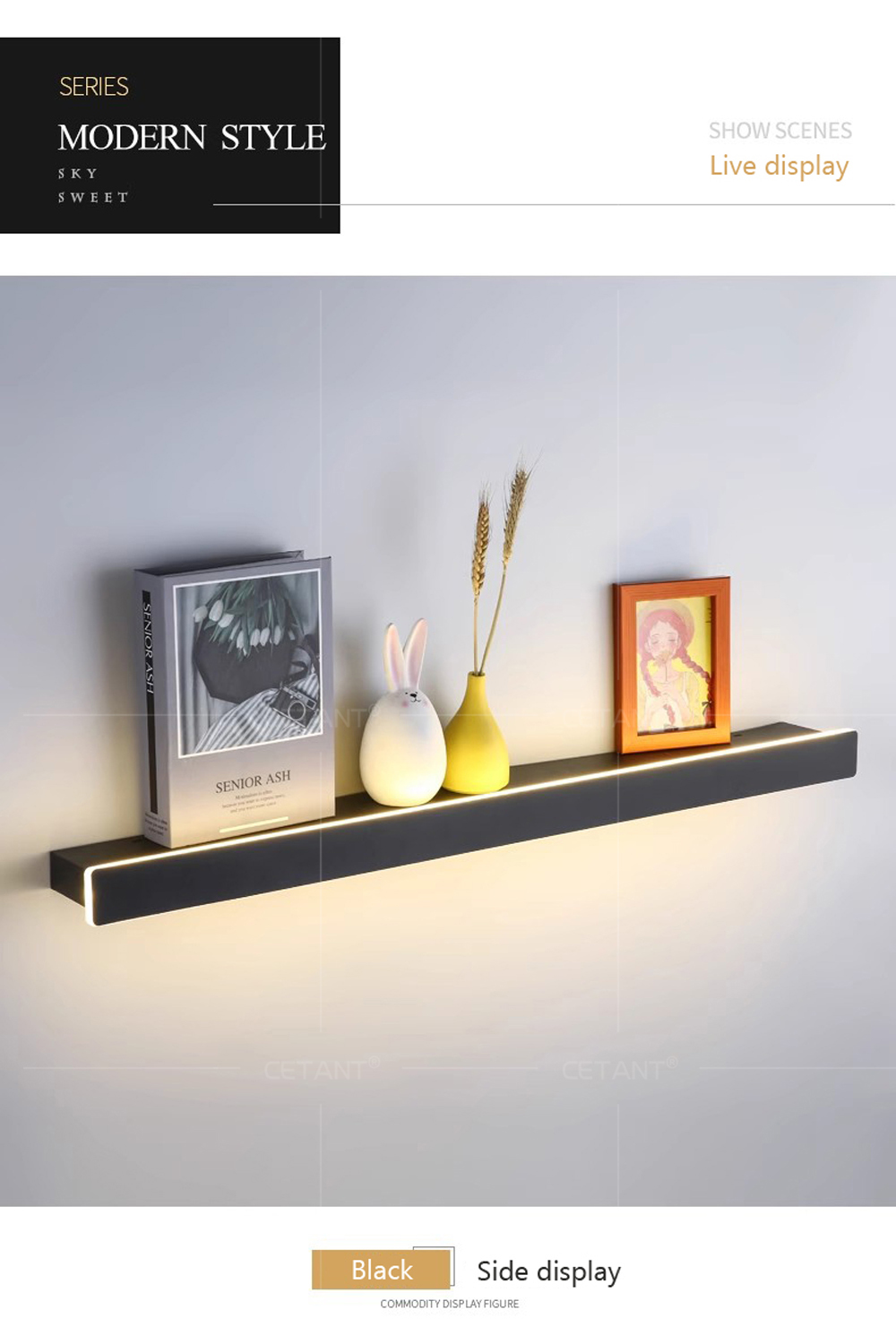 Estante flotante moderno con i - Lighting Room Decor Photo reseña y precio